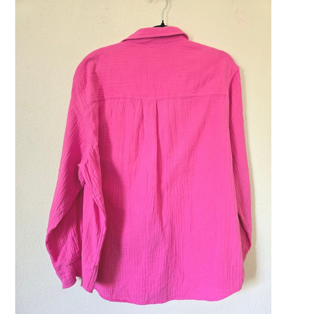 Gap Womens Hot Pink Cotton Double Gauze Button Down Top Large Oversized Crinkle - Picture 6 of 9
